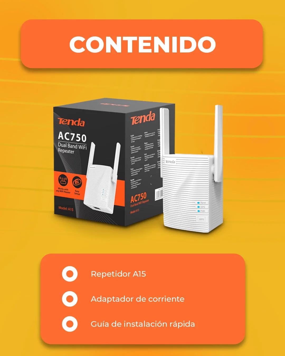 Repetidor de doble banda WiFi Tenda A15 AC750 product media 3